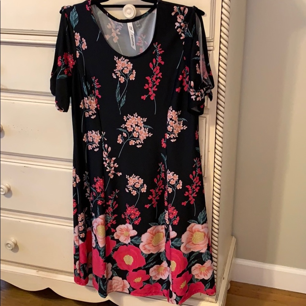 NY Collection Floral Dress Short Sleeve A Line Med